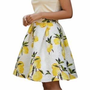 Chicwish Lemon Tree Jacquard A-Line Skirt - Side Zip & Lined - Size Large NWT